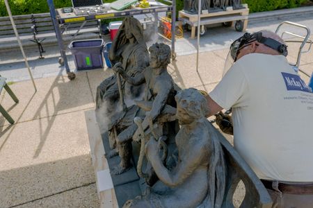 Podnar shoots dry ice pellets, which sit at a frosty temperature of around negative minus-180-degrees Fahrenheit, at the object's surface
