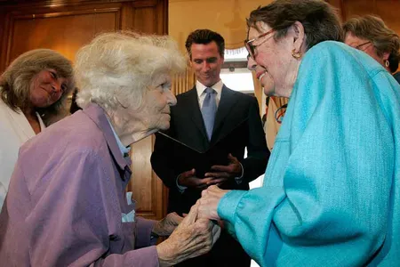 Del Martin, left, and Phyllis Lyon were officially wed June 16, 2008 in the first same-sex wedding to take place in San Francisco after legalization.