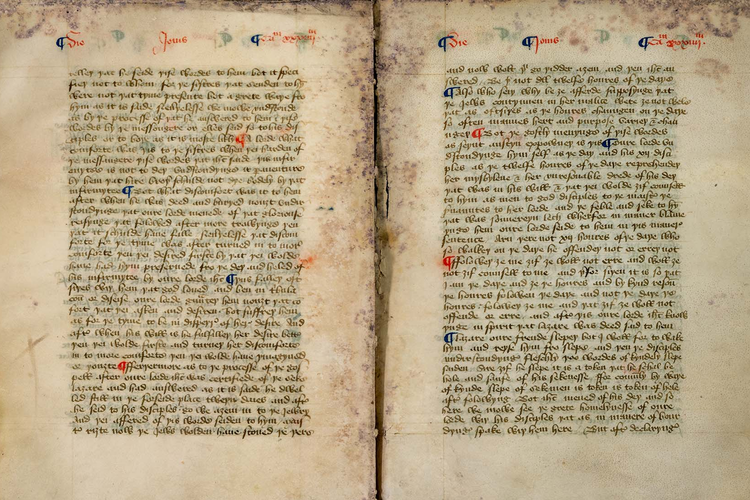 Pages from a manuscript of Nicholas Love's Mirror of the Blessed Life of Jesus Christ