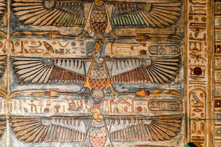 The ceiling was once so filthy, these depictions of Egyptian goddesses could not be seen.
