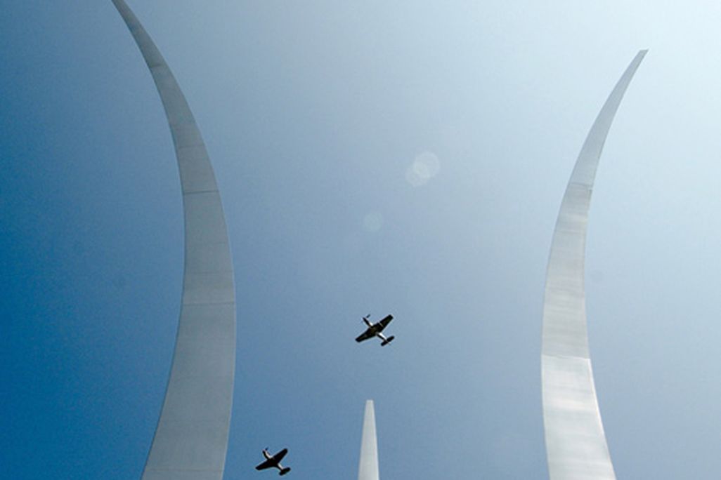 A Heritage Flight over the Air Force Memorial remembers the fallen.