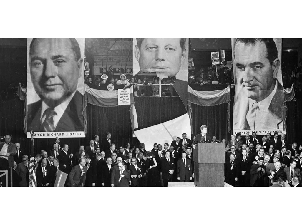 Senator John F. Kennedy speaks to supporters at Chicago Stadium four days before the 1960 election.