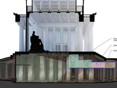 This cross-section view shows the Lincoln Memorial atop the undercroft, part of which will house a new museum.
