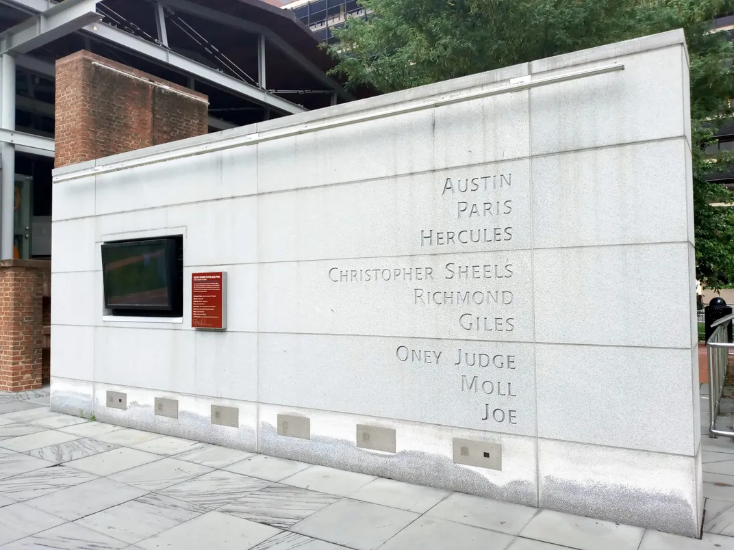Judge's name appears on this panel at the President's House Site in Philadelphia.