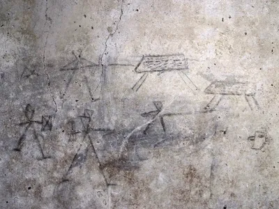 This charcoal sketch of gladiators was drawn from memory, not imagination, researchers say.