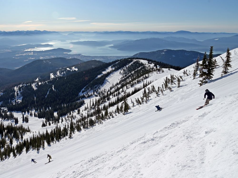 Ski slopes with big lake in the background