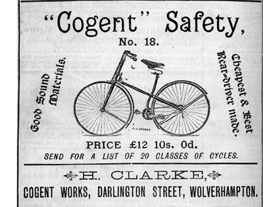 Advertisement for a Cogent Safety Bicycle, Barkers Wolverhampton Trade Directory, 1887