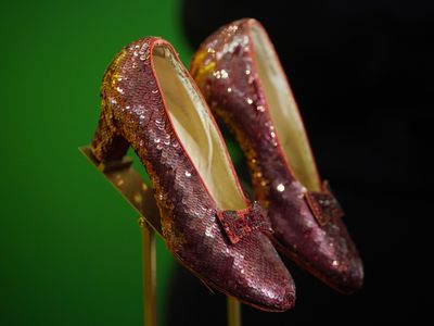 Ruby slippers worn by Judy Garland in The Wizard of Oz&nbsp;on view at Heritage Auctions London