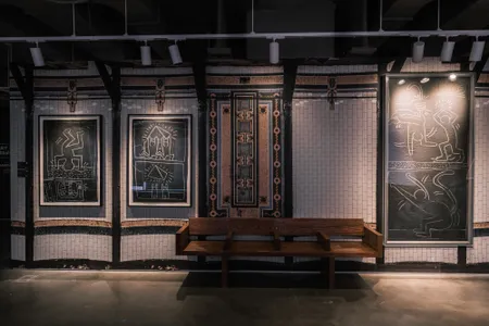 Sotheby's recent Keith Haring exhibition, "Art in Transit," displayed the 31 artworks in an immersive recreation of the New York subway.