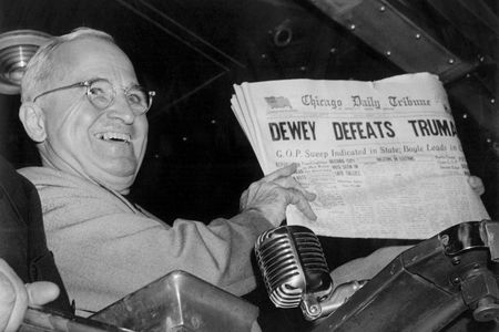 The historic photo of Harry Truman holding up a newspaper with a headline that got the election wrong.