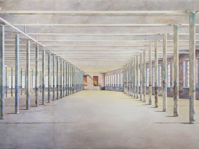 Barbara Prey's watercolor is a depiction of MASS MoCA's newest wing, which once served as a textile mill. 