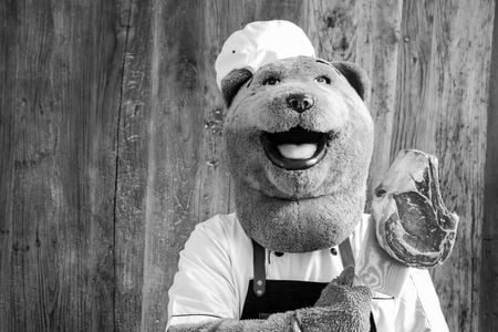 Cow by Bear. Eat cow... served by a bear.