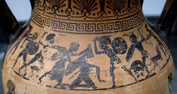 Aphrodite rescuing her son Aeneas