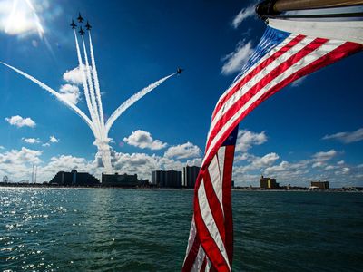 The U.S. Air Force Thunderbirds perform at this year's Wings and Waves Air Show in Daytona Beach, Florida.