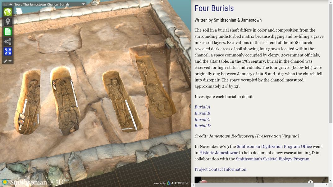 3D rendering of unearthed graves in Jamestown, Virgina.