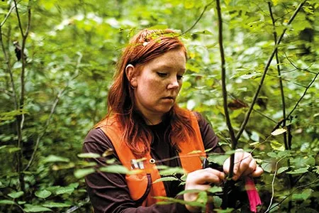 Bank manager Kellie Johnson says that recording the location, species and size of trees "puts things in perspective."