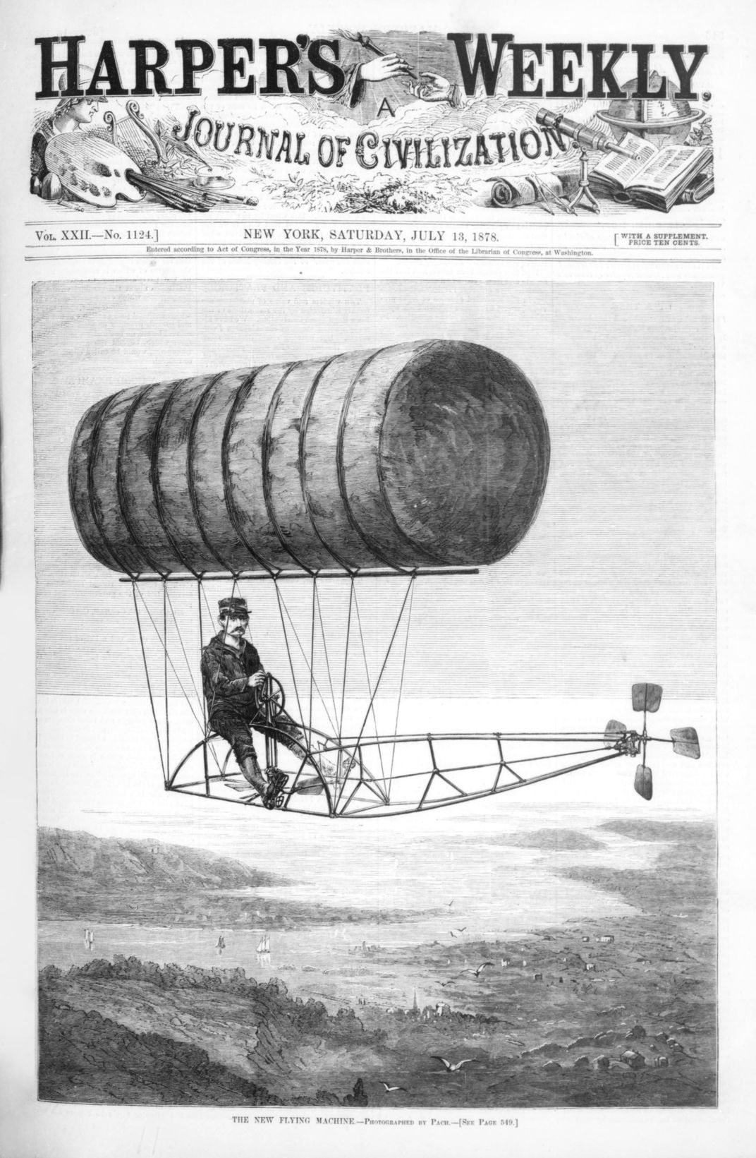 Ritchel's dirigible, as seen on the July 13, 1878, cover of Harper's Weekly​​​​​​​