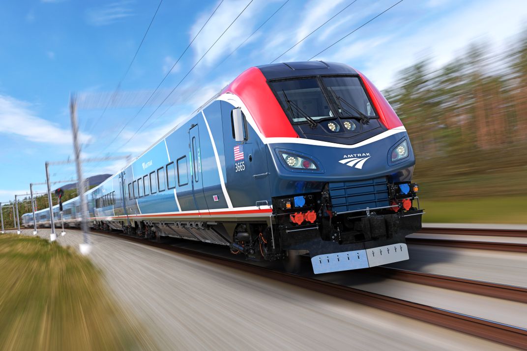 The exterior of Amtrak's new Airo trains