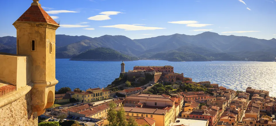  Looking out from Portoferraio to the hills of Tuscany 
