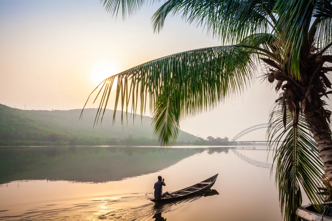A traditional canoe on the Volta River near Akosombo, Ghana