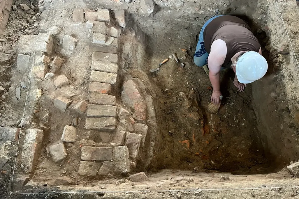 Overhead view of archaeological dig site
