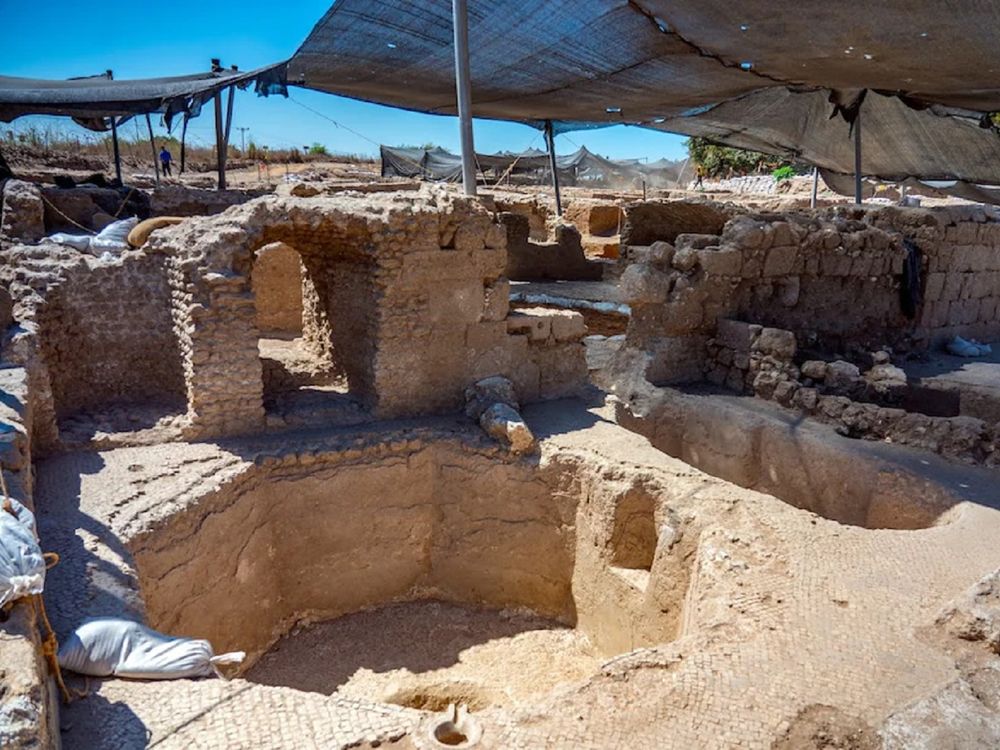 Wine press during excavation