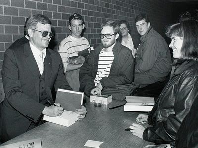 Tom Clancy at a book signing at Boston College.