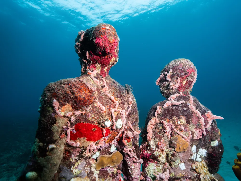 Two colorful underwater sculptures