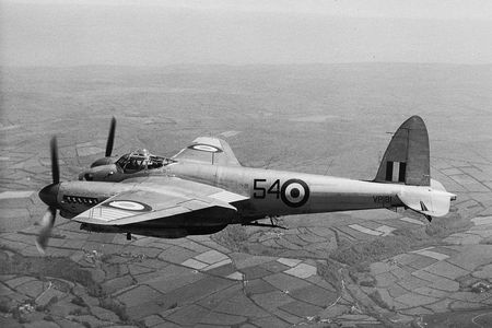 A Mosquito in flight; of the more than 7,000 built, only three known airworthy examples survive.