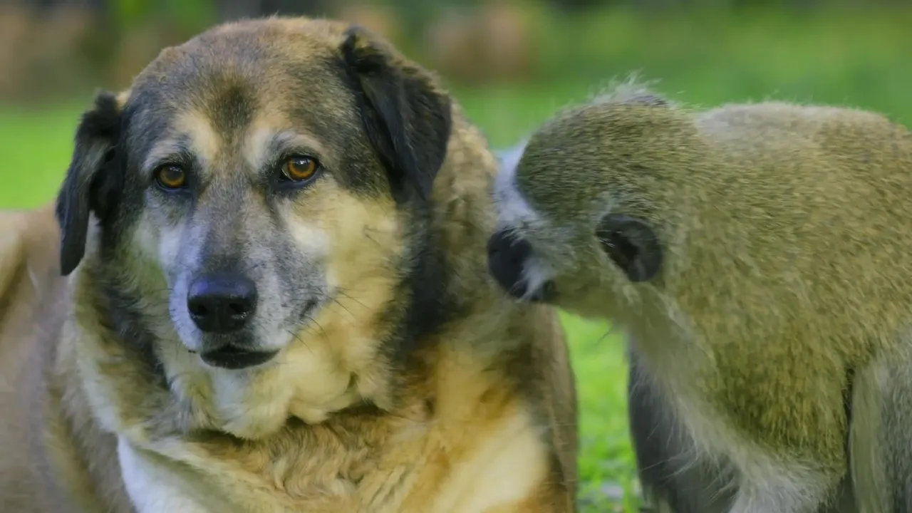 Preview thumbnail for A Vervet Monkey Befriends Some Hostile Dogs