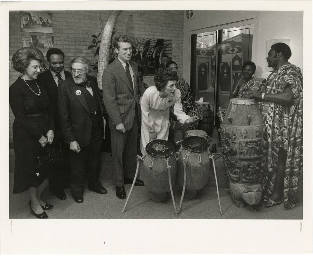 Joan Mondale playing the drums