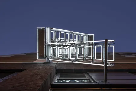 The Ladder (Sun or Moon), Illuminate SF, 1066 Market St., by Ivan Navarro, 2020.