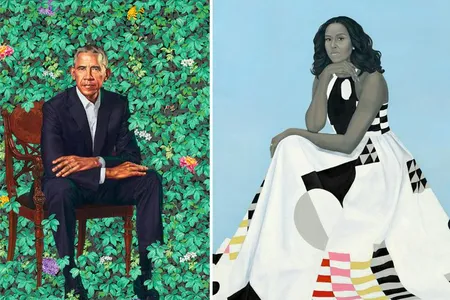 Portraits of Barack and Michelle Obama painted by Kehinde Wiley and Amy Sherald, respectively 