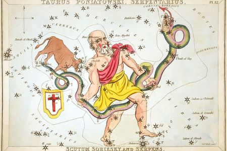 A 19th century illustration of the zodiacal constellation Ophiuchus.