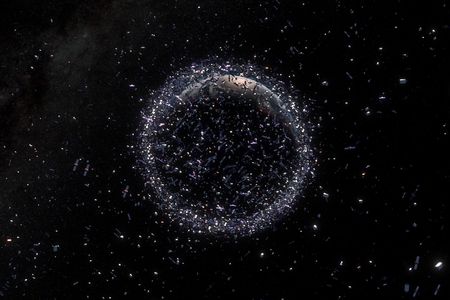 Artist’s impression of satellites and debris in low-Earth orbit. Currently 70 percent of all cataloged objects are in low-Earth orbit, which extends to 2000 km above the Earth’s surface.