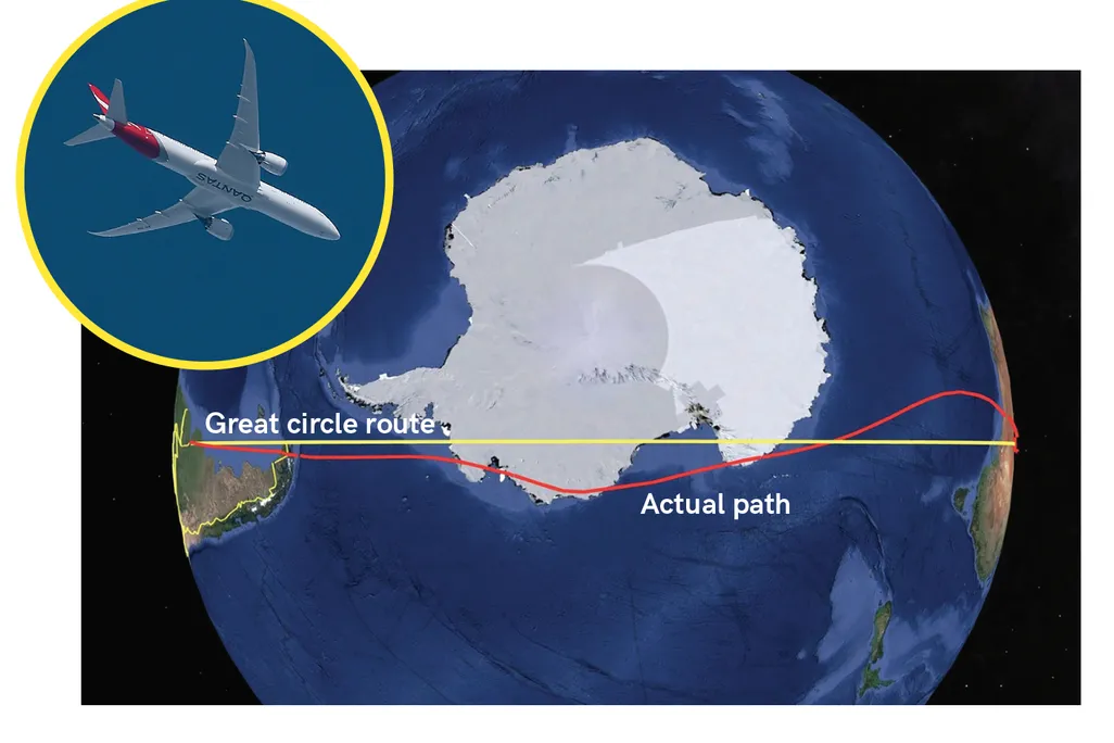 lines across Antarctica on a view of the globe