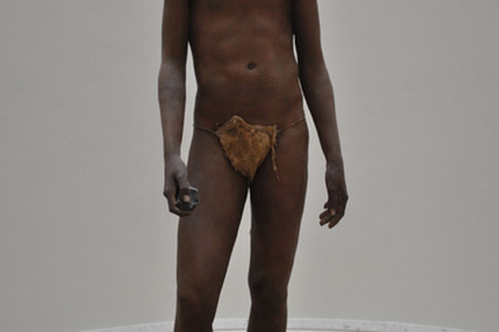 A reconstruction of Homo erectus, the first hominid to reach a modern height.