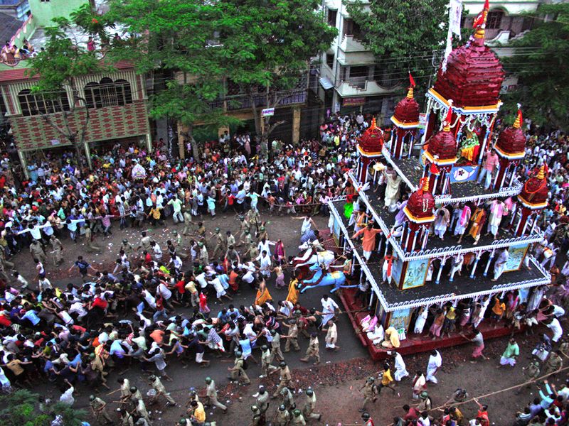 This photo was taken in the festival of 'Rath Yatra' in a village of ...