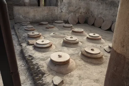 Partially buried dolia at a&nbsp;wine cellar in the town of Boscoreale, Italy
