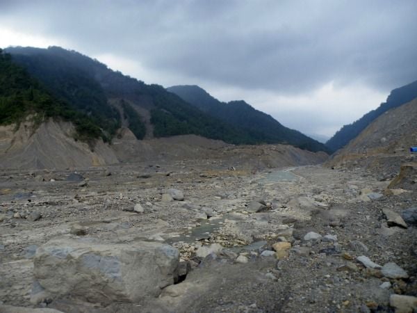 A view within the debris of Taiwan’s Xiaolin landslide.