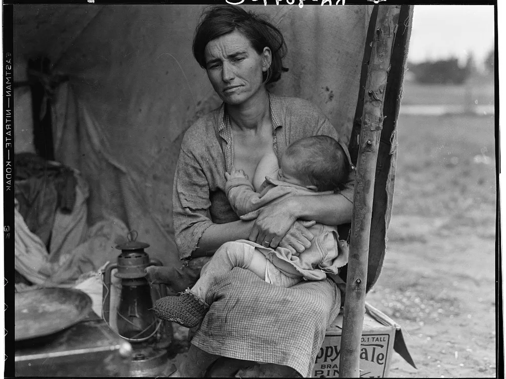 Dorothea Lange, Migrant agricultural worker's family. Seven hungry children. Mother aged thirty-two. Father is native Californian. Nipomo, California