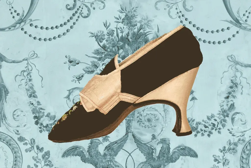 Gif of 18th-century shoes atop an 18th-century wallpaper design