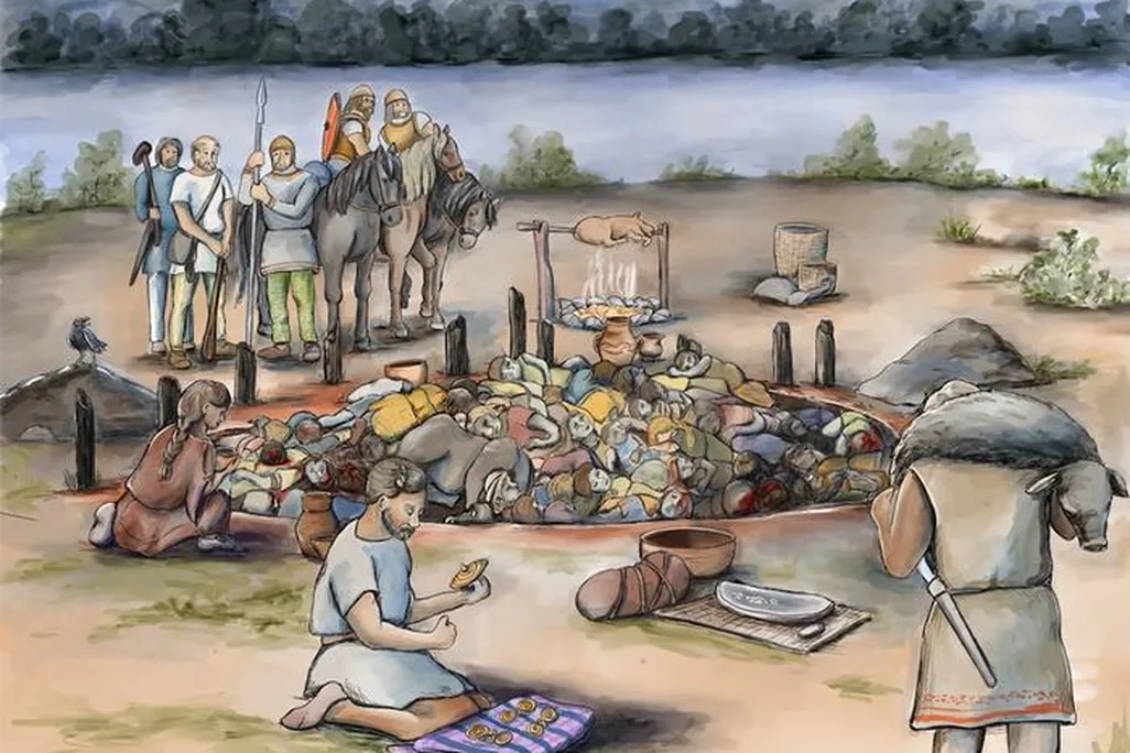 an artist's reconstruction of a prehistoric burial