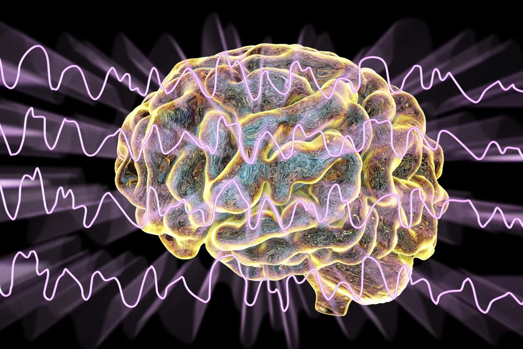 Computer illustration of a brain and brain waves