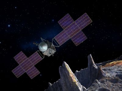 NASA’s Psyche mission to a distant metal asteroid that pass near Mars will carry a revolutionary Deep Space Optical Communications (DSOC) package. This artist’s concept shows Psyche spacecraft with a five-panel array.