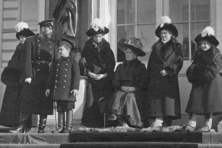 The Russian Imperial Family on the steps of the Catherine Palace