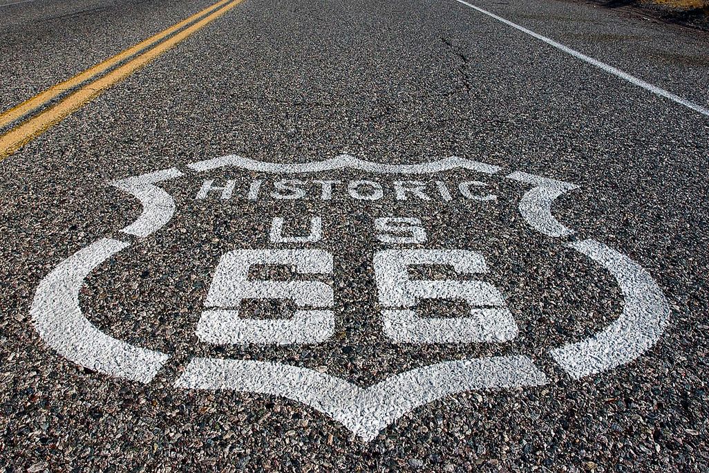 Route 66 sign painted on the road