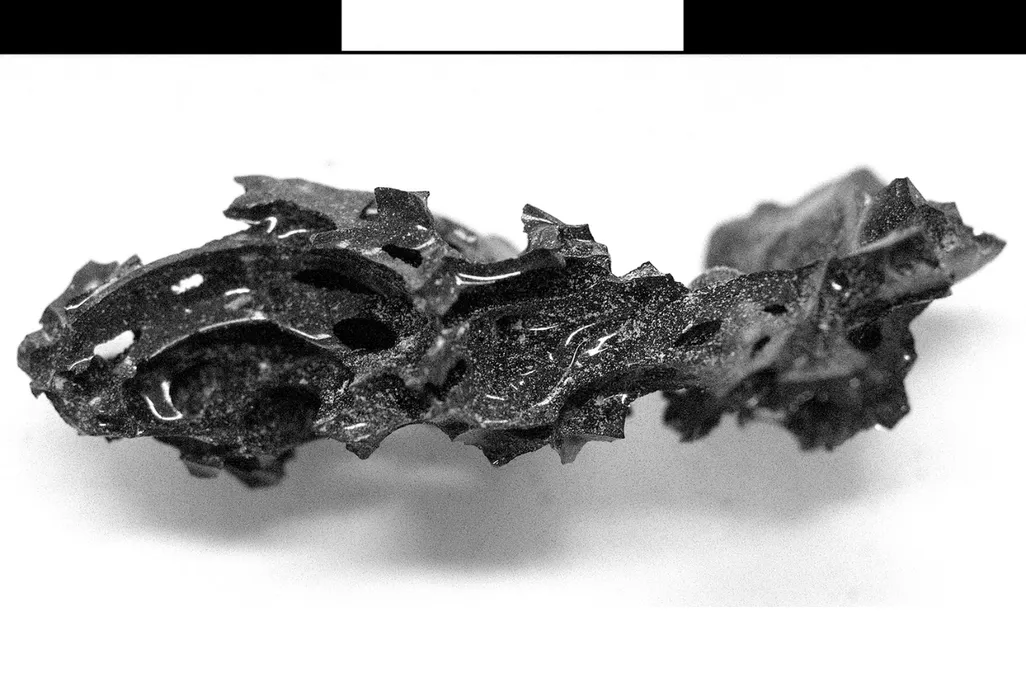 A fragment of the glass found within the remains of the college custodian.