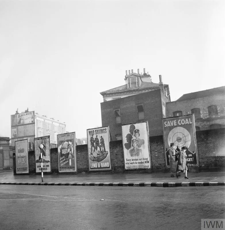 A row of Ministry of Information posters on a wall in the United Kingdom in 1942