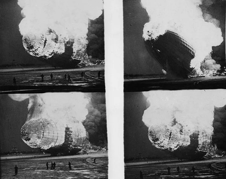 A composite image of the Hindenburg's final moments